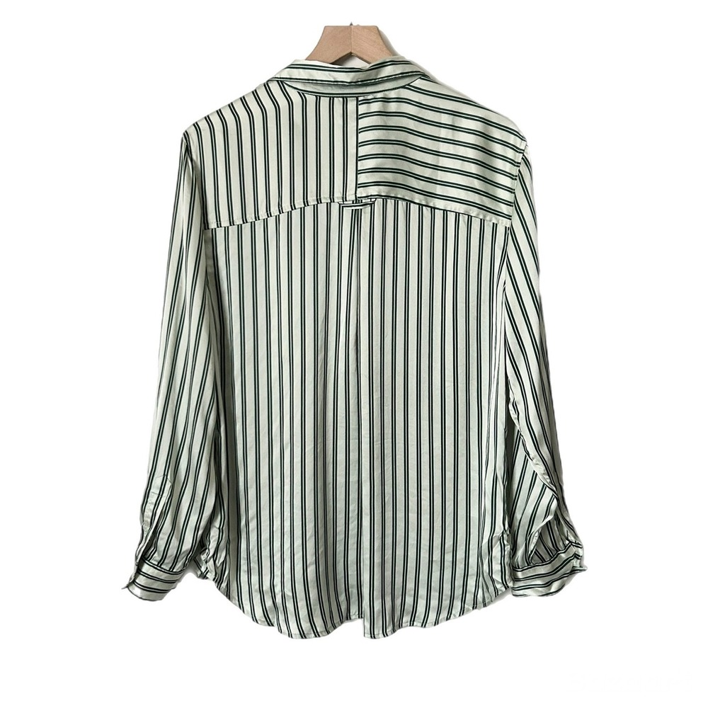 Rails Spencer Eden Stripe 100% Silk Button Down Shirt Green Ivory Size Large - Picture 3 of 6